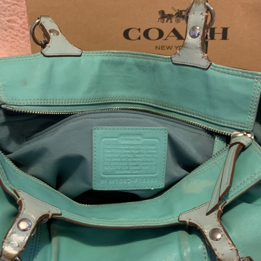 Coach Mint Green Leather Tote Shoulder Bag - Picture 11 of 16